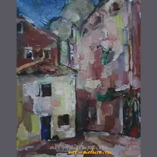 Черногория. Kotor. Пейзаж с белым домиком. Холст, масло. 62 х 49 см