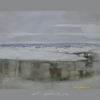 Пейзаж у реки. Акварель. 58 х 74 см.