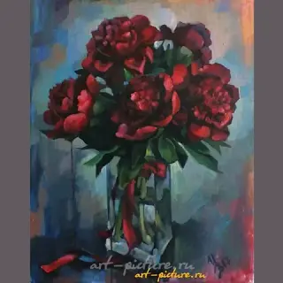 Бархатные пионы холст, акрил, темпера