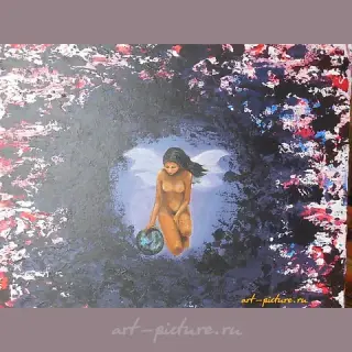 天使，亚克力，纸板上的画布