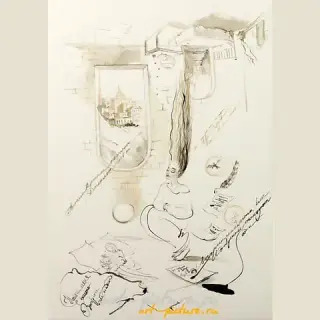 Девушки танцуют одни (The Ladies are dancing alone) бумага, чернила (paper, ink 