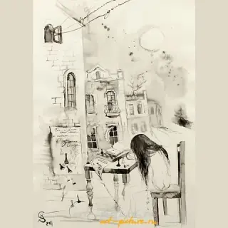 "Sleep in an old house" (Спи в заброшенном доме) ink, paper. (чернила, бумага)