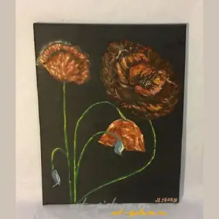The painting "Scarlet Poppies." Canvas, oil, handmade. Oil, canvas.