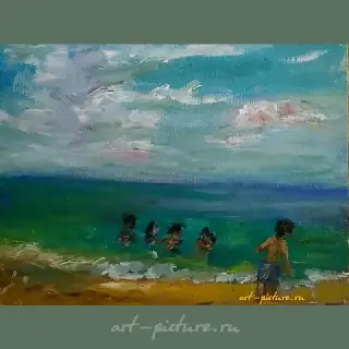 Купание детей. Бали масло, холст 
