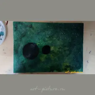绿色星云 油画，纸板画布