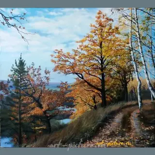 Осенняя дорога масло, холст