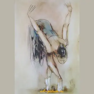 The translated text is "Leaning Ballerina oil, cardboard."