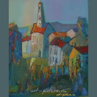 Пейзаж с ратушей. Холст, масло. 60 х 50 см.