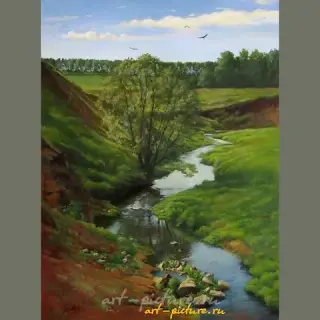 Вид на речку масло, холст