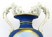 buy VASE ON AN OCTAGONAL BASE WITH BISCUIT HANDLES. KPM BERLIN. 1875.