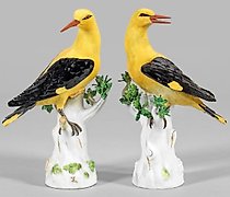 buy Pair of Hanging Porcelain Figures of European Golden Orioles