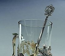 Серебряный подстаканник Георгий с ложкой Орел Мастерская-студия «Межов»
