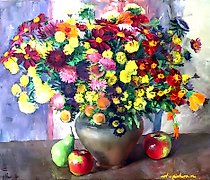 Статуэтка 秋季花束。画布，油画。50 x 64 厘米。