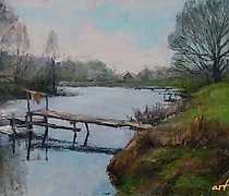 Статуэтка 春天。小桥。画布，油画。30 x 70 厘米