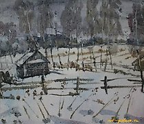 купить Март в деревне. Акварель. 50х70