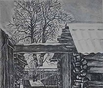 buy Magpies on the Snow. Engraving. 50 x 40 cm.