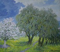 购买 苹果树开花。油画，画布。53 x 60 厘米
