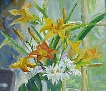 购买 在阳台上。画布,油画。60 x 40 厘米