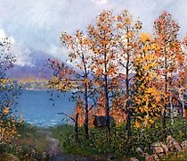 Статуэтка 在基什蒂马的边缘。油画，画布。