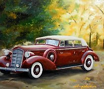 Статуэтка 复古汽车 3 油画，画布