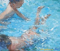 购买 在水中游玩的孩子们 纸，水彩，胶彩。