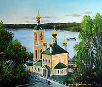 Статуэтка 普列苏。圣复活教堂的风景 油画，画布