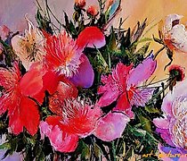 Статуэтка 粉色丙烯上的牡丹，画布