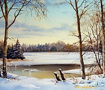 Статуэтка 冻结的河流，油画，画布