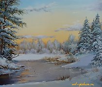 Статуэтка 冻住的河流，油画，画布。