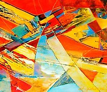 Статуэтка 红色和黄色的油画，画布