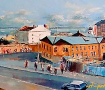 Статуэтка 萨马拉。伏尔加河的景色，油画，画布。