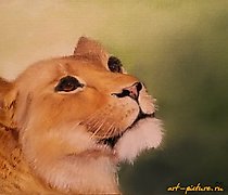 购买 狮子油画，纸板上的画布