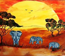 купить Саванна закат масло, холст, кисть