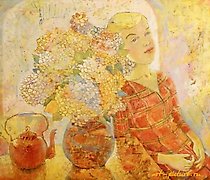 购买 绣球花油画，画布