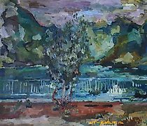 купить Черногория. Пейзаж с оливой. Холст, масло. 68 х 80 см