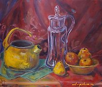 Статуэтка 静物画与茶壶 油画，画布