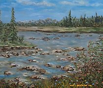 Статуэтка "Mountain river oil on c…