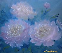 Статуэтка 蓝色背景上的牡丹 油画，纸板