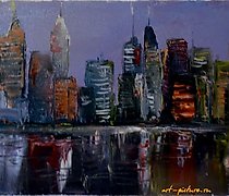 购买 夜景 城市 油画 布面 刮刀