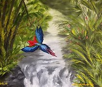 购买 雾罩瀑布，油画，画布