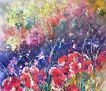 购买 红色花朵 油画 布面