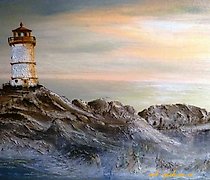 Статуэтка маяк油画，纸板上的画布