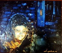 buy The translation of the text is: "Girl with Matches, oil, canvas on cardboard."