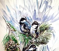 Статуэтка 这句话翻译成简体中文是：“蓝鸟，纸，水彩。”