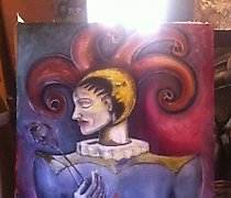 Статуэтка 阿尔莱金摘下面具，油画，布面