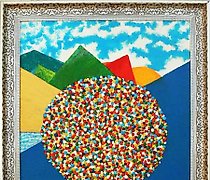 购买 风景与树 木丙烯，纸板上的画布