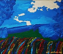 购买 月光下的景色,丙烯画,纸板上的画布