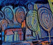 购买 夜晚-2 纸、粉彩、炭笔