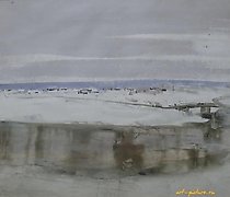 Статуэтка 河边风景。水彩画。58 x 74 厘米。