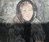 Статуэтка 头巾女孩。纸本，水彩。52 x 60 厘米。